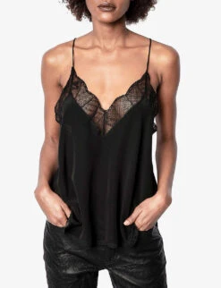 Zadig & Voltaire Christy Silk Cami Top -Ted Bakee Clothing Shop 669 10175 PWGCP0702F NOIR ALT01