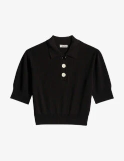 CLAUDIE PIERLOT Puffed-sleeve Knitted Polo Shirt