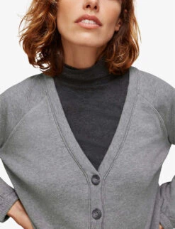 Whistles Sweat V-neck Cotton-jersey Cardigan -Ted Bakee Clothing Shop R03743268 GREY ALT04