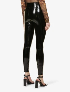 Spanx High-rise Faux-patent Stretch-woven Leggings -Ted Bakee Clothing Shop R03750098 BLACK ALT03