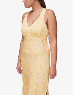 Whistles Safari-print Satin Midi Dress -Ted Bakee Clothing Shop R03776759 YELLOW ALT03