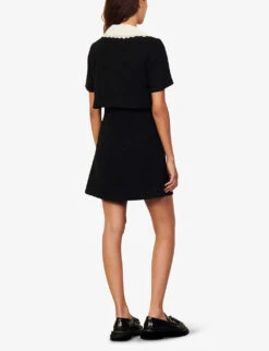 Sandro Peter Pan-collar Organic Cotton-blend Tweed Mini Dress -Ted Bakee Clothing Shop R03787556 NOIRGRIS ALT02