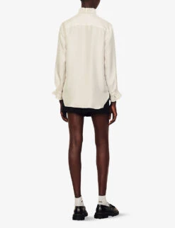 Sandro Haby Ruffled Collar Silk Shirt -Ted Bakee Clothing Shop R03787604 NATURELS ALT02
