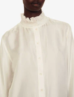 Sandro Haby Ruffled Collar Silk Shirt -Ted Bakee Clothing Shop R03787604 NATURELS ALT03