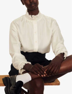 Sandro Haby Ruffled Collar Silk Shirt -Ted Bakee Clothing Shop R03787604 NATURELS ALT04