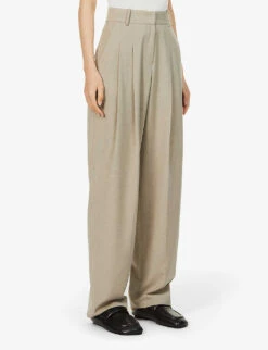 Gelso High-rise Pleated Woven Trousers -Ted Bakee Clothing Shop R03852339 TAUPEMELANGE ALT02