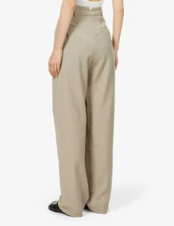 Gelso High-rise Pleated Woven Trousers -Ted Bakee Clothing Shop R03852339 TAUPEMELANGE ALT03