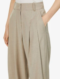 Gelso High-rise Pleated Woven Trousers -Ted Bakee Clothing Shop R03852339 TAUPEMELANGE ALT04