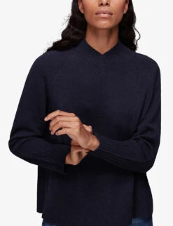Whistles High V-neck Merino-wool Jumper -Ted Bakee Clothing Shop R03877030 NAVY ALT02