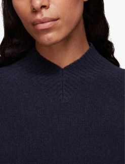 Whistles High V-neck Merino-wool Jumper -Ted Bakee Clothing Shop R03877030 NAVY ALT04