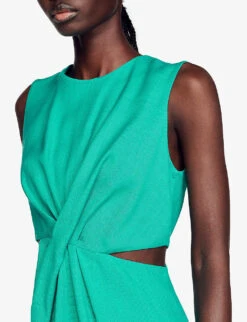 Sandro Liv Cut-out Detail Woven Dress 9 Sandro Liv Cut-out Detail Woven Dress -Ted Bakee Clothing Shop R03878092 VERTS ALT04