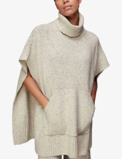 Whistles Speckled Roll-neck Wool-blend Cape -Ted Bakee Clothing Shop R03881765 TAN ALT02