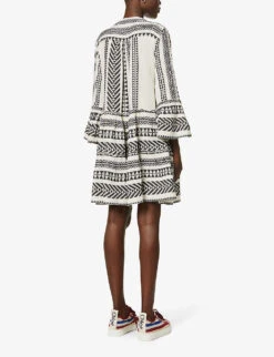 Devotion Twins Ella Flared-sleeve Cotton Mini Dress 8 Devotion Twins Ella Flared-sleeve Cotton Mini Dress -Ted Bakee Clothing Shop R03886532 BLACKOFFWHITE ALT03