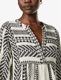 Devotion Twins Ella Flared-sleeve Cotton Mini Dress 9 Devotion Twins Ella Flared-sleeve Cotton Mini Dress -Ted Bakee Clothing Shop R03886532 BLACKOFFWHITE ALT04