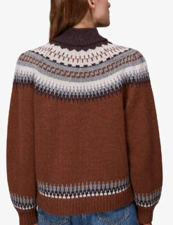 Whistles Fairisle Zip Nordic-pattern Wool-blend Jumper -Ted Bakee Clothing Shop R03887652 BROWN ALT03