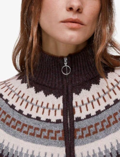 Whistles Fairisle Zip Nordic-pattern Wool-blend Jumper -Ted Bakee Clothing Shop R03887652 BROWN ALT04