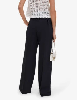 Maje Parcine Wide-leg High-rise Stretch-jersey Trousers -Ted Bakee Clothing Shop R03894475 BLEUS ALT02