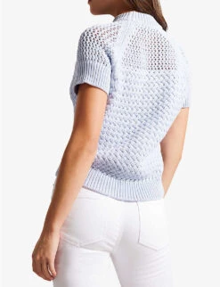 Ted Baker Stena High-neck Basket-stitch Cotton-blend Top -Ted Bakee Clothing Shop R03902244 BABYBLUE ALT03