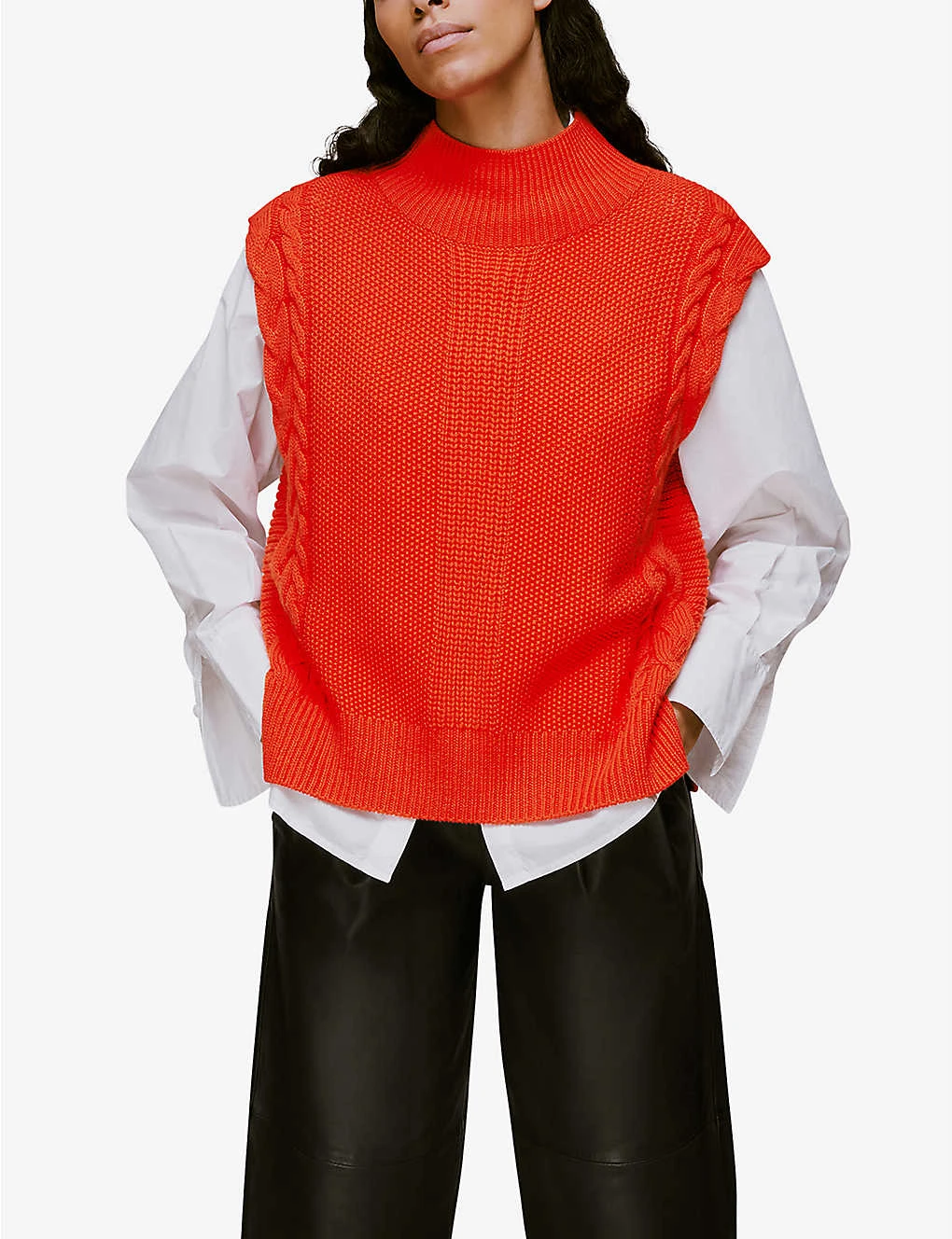 Whistles Sleeveless Cable Cotton And Wool Blend Jumper 5 Whistles Sleeveless Cable Cotton And Wool Blend Jumper - Image 5