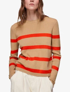 Whistles Stripe-detail Crew-neck Knitted Cotton Jumper -Ted Bakee Clothing Shop R03908486 MULTICOLOURED ALT02