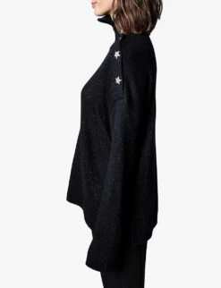 Zadig & Voltaire Alma Contrast Button Cashmere Jumper -Ted Bakee Clothing Shop R03909920 NOIR ALT02