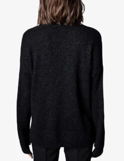 Zadig & Voltaire Alma Contrast Button Cashmere Jumper -Ted Bakee Clothing Shop R03909920 NOIR ALT03