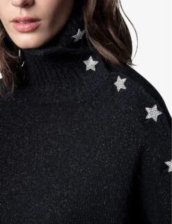 Zadig & Voltaire Alma Contrast Button Cashmere Jumper -Ted Bakee Clothing Shop R03909920 NOIR ALT04