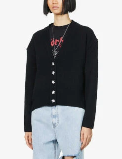 Zadig & Voltaire Mirka Star-button Cashmere Cardigan -Ted Bakee Clothing Shop R03910188 NOIR ALT02