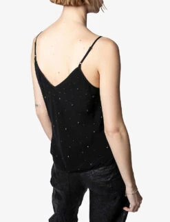 Zadig & Voltaire Casel Star-embellished Woven Cami -Ted Bakee Clothing Shop R03910382 NOIR ALT03