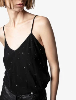 Zadig & Voltaire Casel Star-embellished Woven Cami -Ted Bakee Clothing Shop R03910382 NOIR ALT04