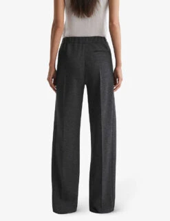 Reiss Iria Pinched-seams Wide-leg High-rise Stretch-woven Trousers -Ted Bakee Clothing Shop R03924951 GREYMELANGE ALT02