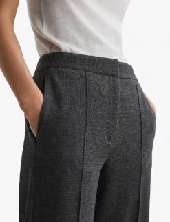 Reiss Iria Pinched-seams Wide-leg High-rise Stretch-woven Trousers -Ted Bakee Clothing Shop R03924951 GREYMELANGE ALT03