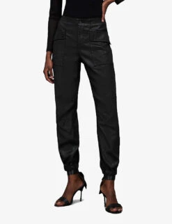 AllSaints Frieda Coated Tapered Mid-rise Woven Cargo Trousers -Ted Bakee Clothing Shop R03927605 BLACK ALT03