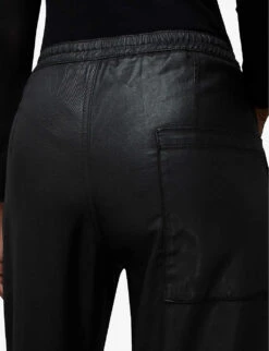 AllSaints Frieda Coated Tapered Mid-rise Woven Cargo Trousers -Ted Bakee Clothing Shop R03927605 BLACK ALT05