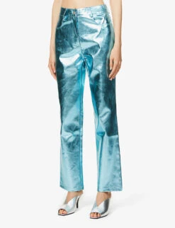 Lupe Straight-leg High-rise Faux-leather Trousers -Ted Bakee Clothing Shop R03934386 ICEBLUE ALT02