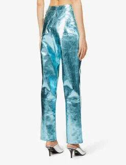 Lupe Straight-leg High-rise Faux-leather Trousers -Ted Bakee Clothing Shop R03934386 ICEBLUE ALT03