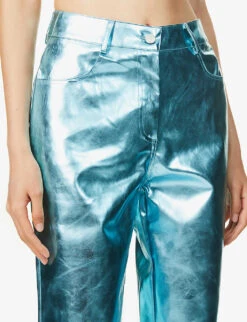 Lupe Straight-leg High-rise Faux-leather Trousers -Ted Bakee Clothing Shop R03934386 ICEBLUE ALT04