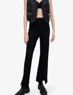 Maje Pomelo Slit-detail Woven Trousers -Ted Bakee Clothing Shop R03958330 NOIRGRIS ALT02