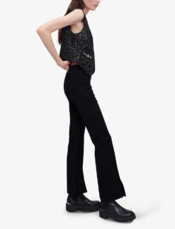 Maje Pomelo Slit-detail Woven Trousers -Ted Bakee Clothing Shop R03958330 NOIRGRIS ALT04