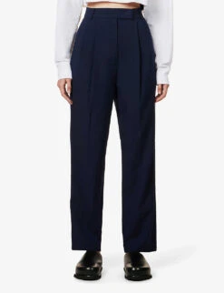 Bea Tapered-leg High-rise Stretch-woven Trousers -Ted Bakee Clothing Shop R03958768 MIDNIGHTBLUE ALT02