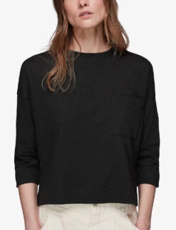 Whistles Relaxed-fit Patch-pocket Cotton-jersey T-shirt -Ted Bakee Clothing Shop R03959798 BLACK ALT02