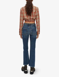 Maje Platano Flared Braided-trim Stretch-denim Jeans -Ted Bakee Clothing Shop R03972422 BLEUS ALT03