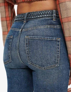 Maje Platano Flared Braided-trim Stretch-denim Jeans -Ted Bakee Clothing Shop R03972422 BLEUS ALT04