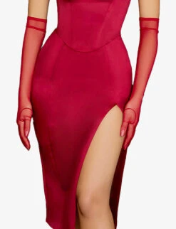 Casimira Corseted Satin Midi Dress -Ted Bakee Clothing Shop R03972559 WINE ALT04