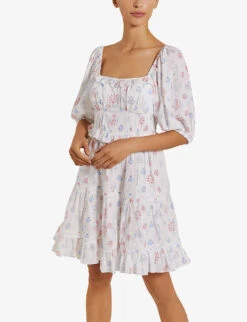 By Malina Alessia Puff-shoulder Cotton Mini Dress -Ted Bakee Clothing Shop R03973281 CAPRICORALSBLUSH ALT02