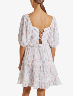 By Malina Alessia Puff-shoulder Cotton Mini Dress -Ted Bakee Clothing Shop R03973281 CAPRICORALSBLUSH ALT03