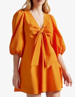 Ted Baker Jozelyn Puff-sleeve Woven Mini Dress -Ted Bakee Clothing Shop R03974188 ORANGE ALT02