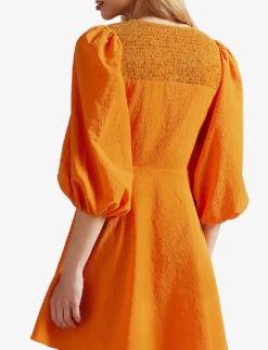 Ted Baker Jozelyn Puff-sleeve Woven Mini Dress -Ted Bakee Clothing Shop R03974188 ORANGE ALT03