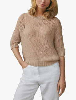 Oversized Open-knit Wool-blend Jumper -Ted Bakee Clothing Shop R03981373 FAWN ALT02