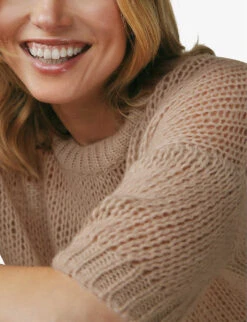 Oversized Open-knit Wool-blend Jumper -Ted Bakee Clothing Shop R03981373 FAWN ALT04